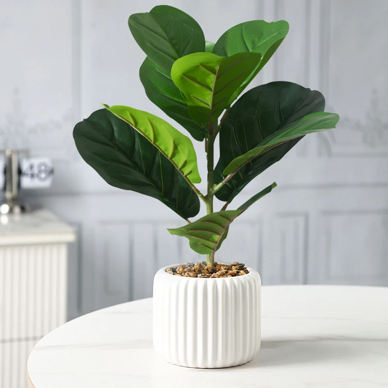 38 cm gefälschter Ficus-Baum, künstliche Geigenblätter, tropische Banyan-Pflanzen, Zweig, Kunststofffeigenbaum, Laub, Kunstgummi für Zuhause und Büro – Detail 1