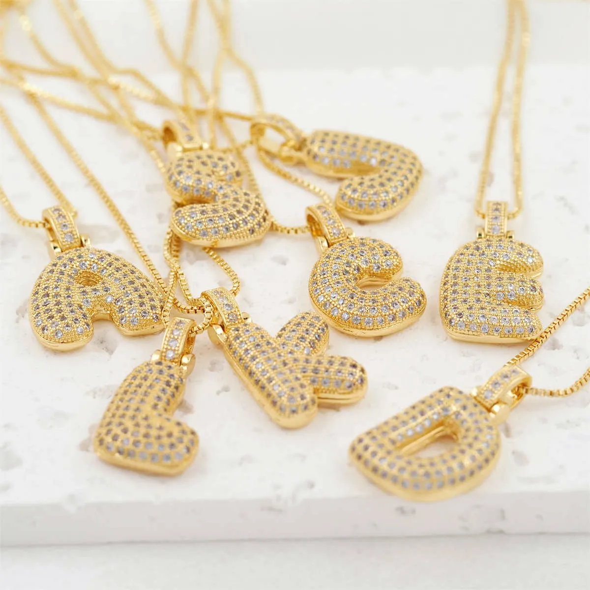 Fashion 26 Letters Necklace Copper Embed Zircon Custom Name Initials Pendant Necklace For Men Women A-Z Alphabet  Charms Jewelry