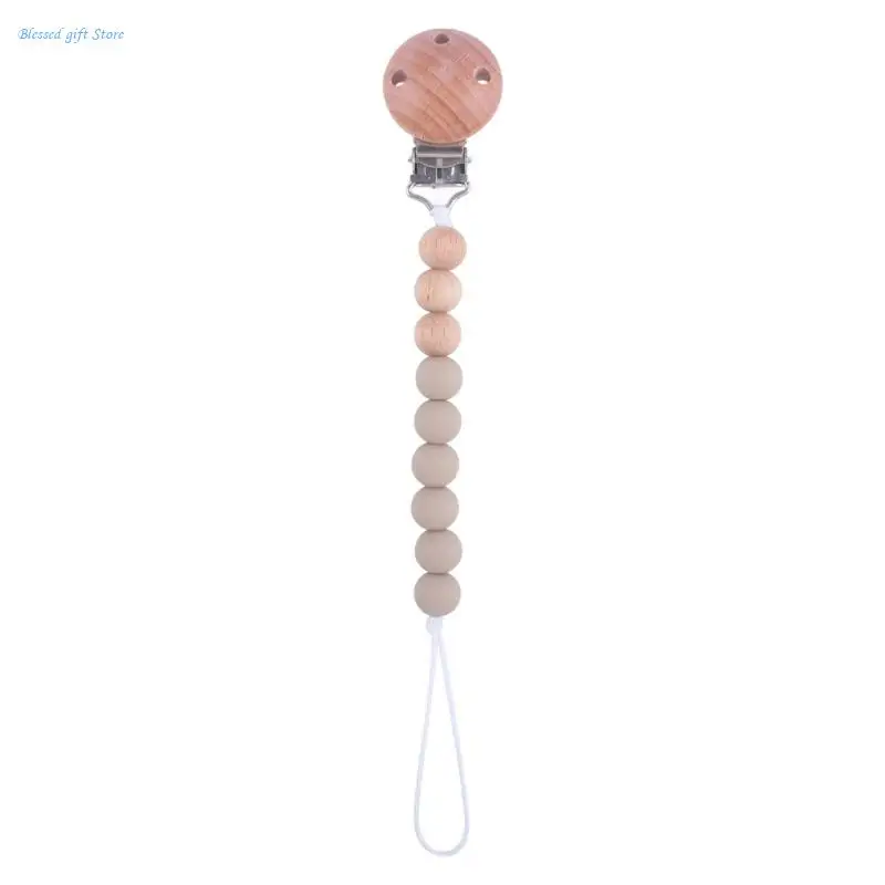 Baby Pacifier Chain Clip Nursing Teether Soother Holder Silicone Beads Chain Wooden Clip DIY Nipple Holder Leash