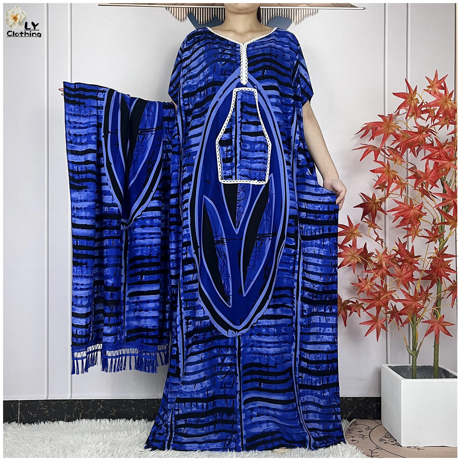 Latest Style Women Summer Dress African Dashiki Femme Short Sleeve Loose Maxi Muslim Kaftan Printed Floral Dress With Big Scarf