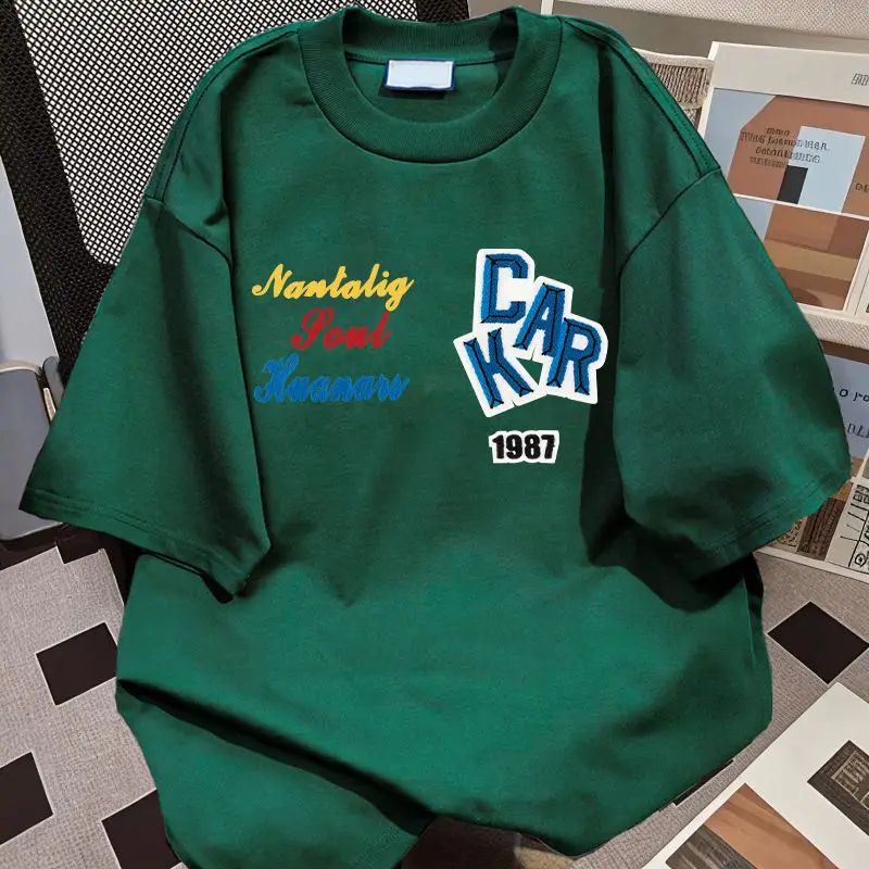 

Design Letter Print Men's T-Shirt Pure Cotton Return Loose Comfortable Graphic T Shirts Round Neck Short Sleeves Tops Y2k Tees