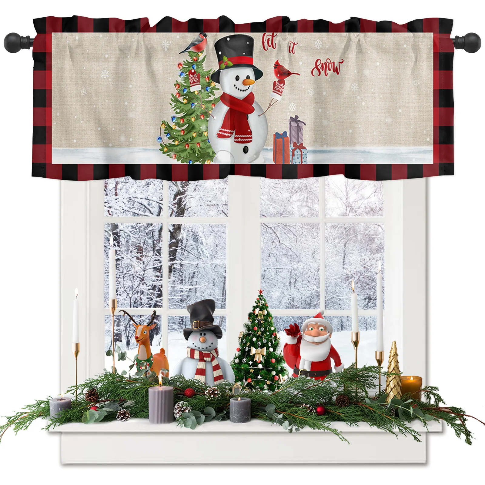 ZEDLIYU Valances for Windows Kitchen Living Room Small Window Valance Christmas Snowman 1 Panel, 54 x 18 Inch