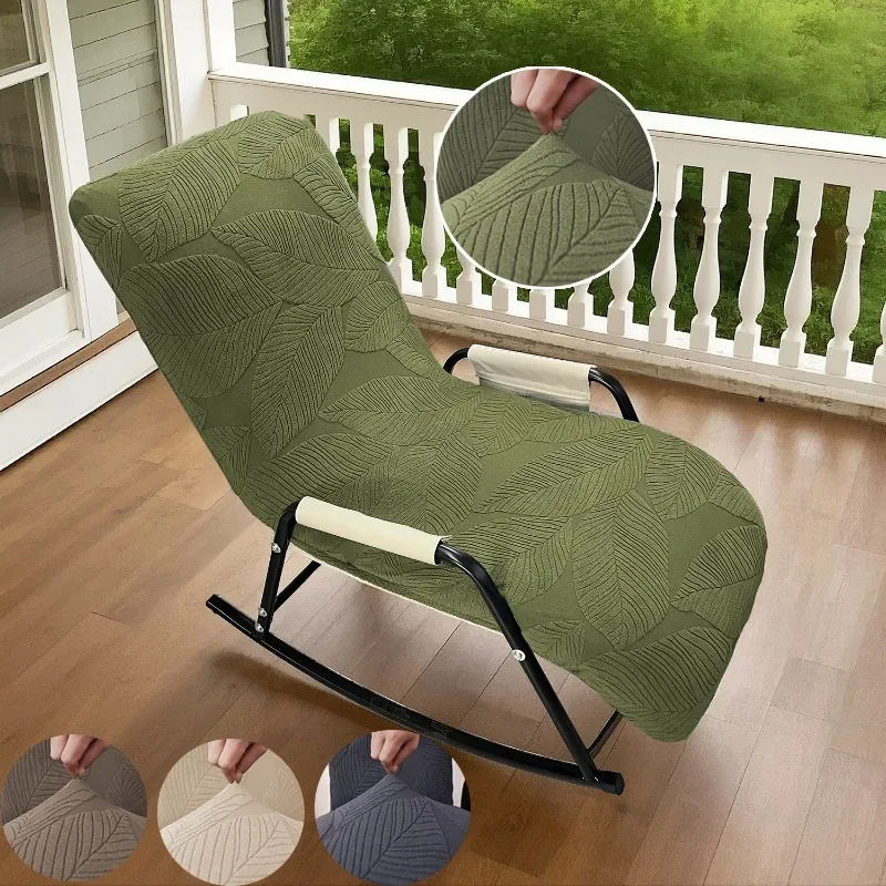 Nordic Leaves Jacquard Chair Cover, Elastic Rocking Recliner Slipcover for Balcony Sofa, Living Room Decor
