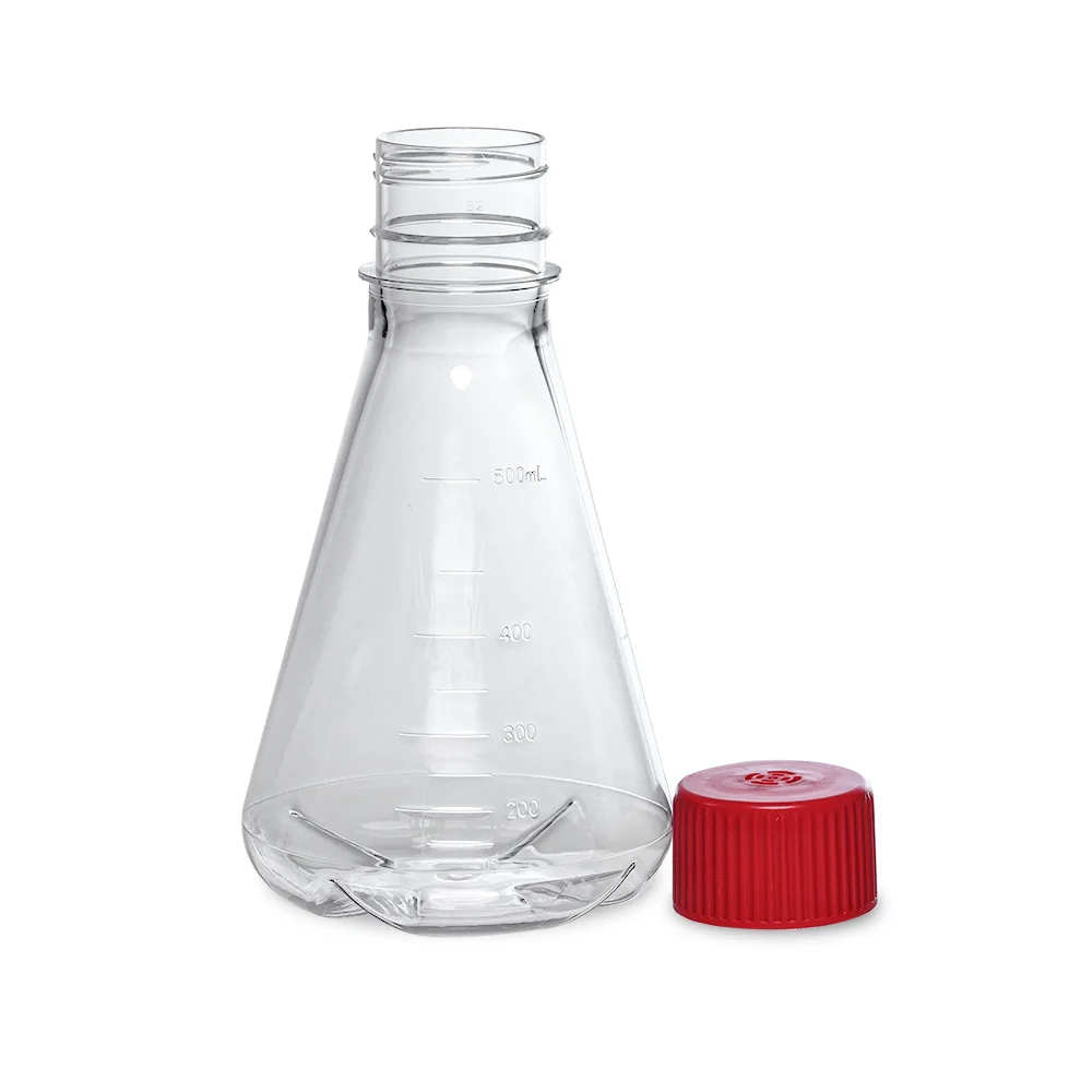 LABSELECT Triangle cell culture bottle, Breathable cover, Polycarbonate material, With baffle, 500ml Erlenmeyer Flask, 17312