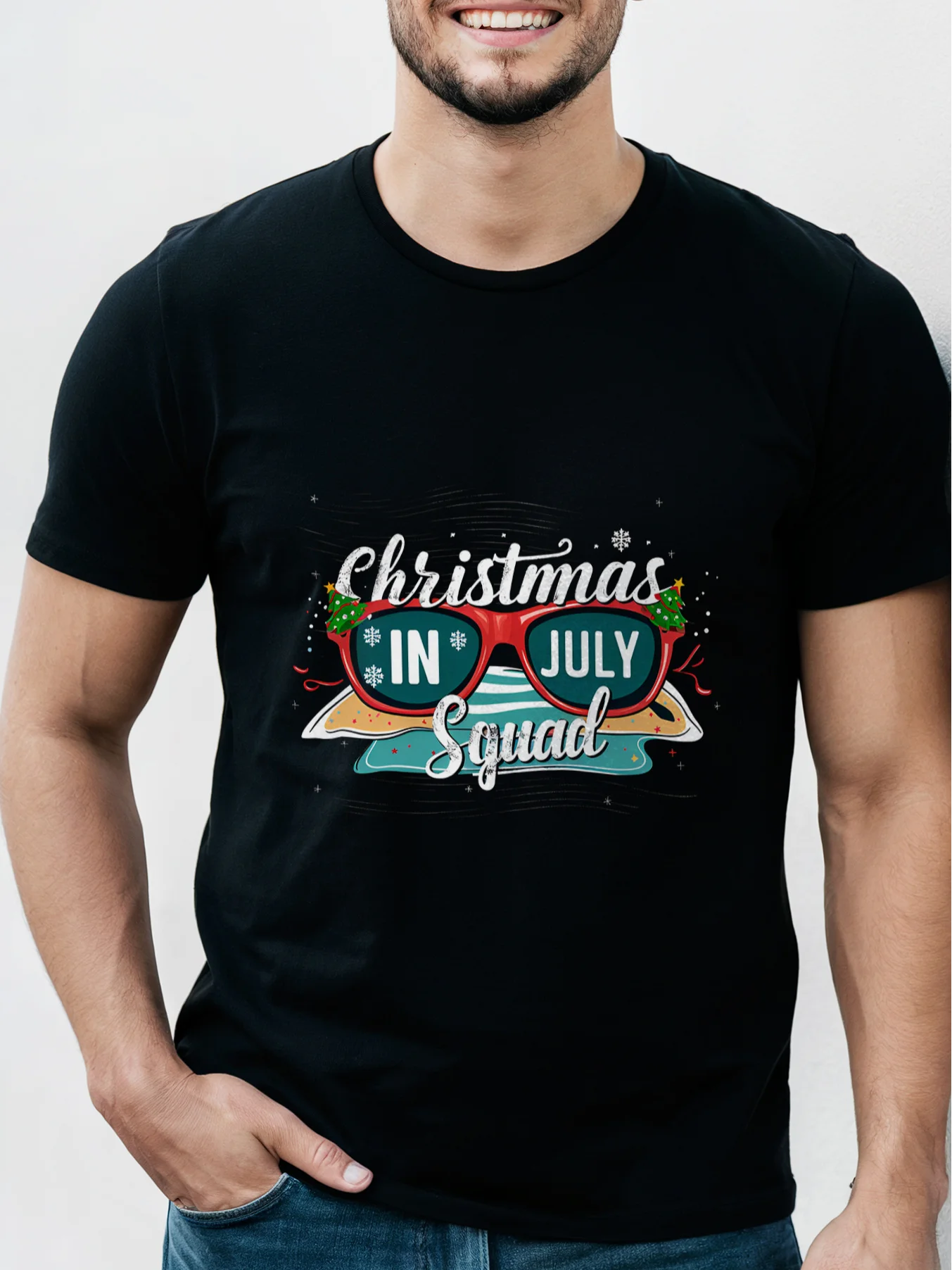 

Мужская футболка, летние модные очки с Рождеством, праздничные футболки, повседневный удобный топ с круглым вырезом и короткими рукавами, летняя одежда