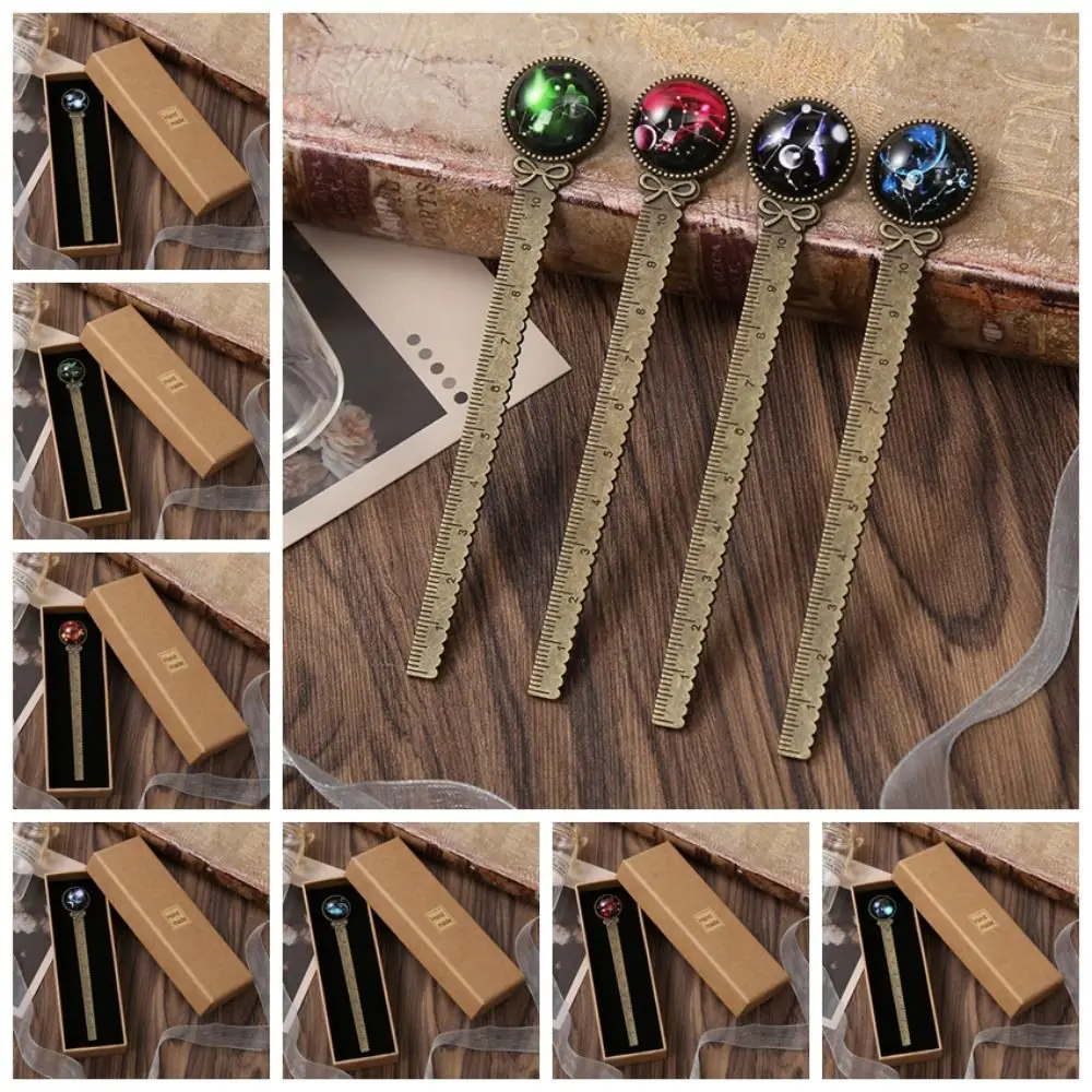 

Gemstone Inlaid Twelve Constellation Bookmark Good Luck Pagination Mark Metal Page Marker Book Clip Book Paginator