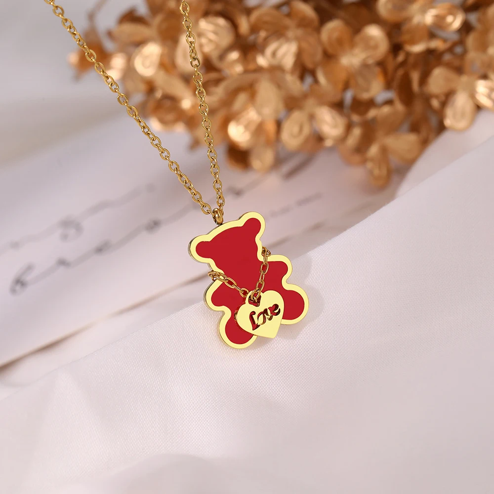 Stainless Steel Necklaces Lovely Cute Bear Shell Pendants Korean Fashion Choker Female Chain Necklace For Women Jewelry Girls