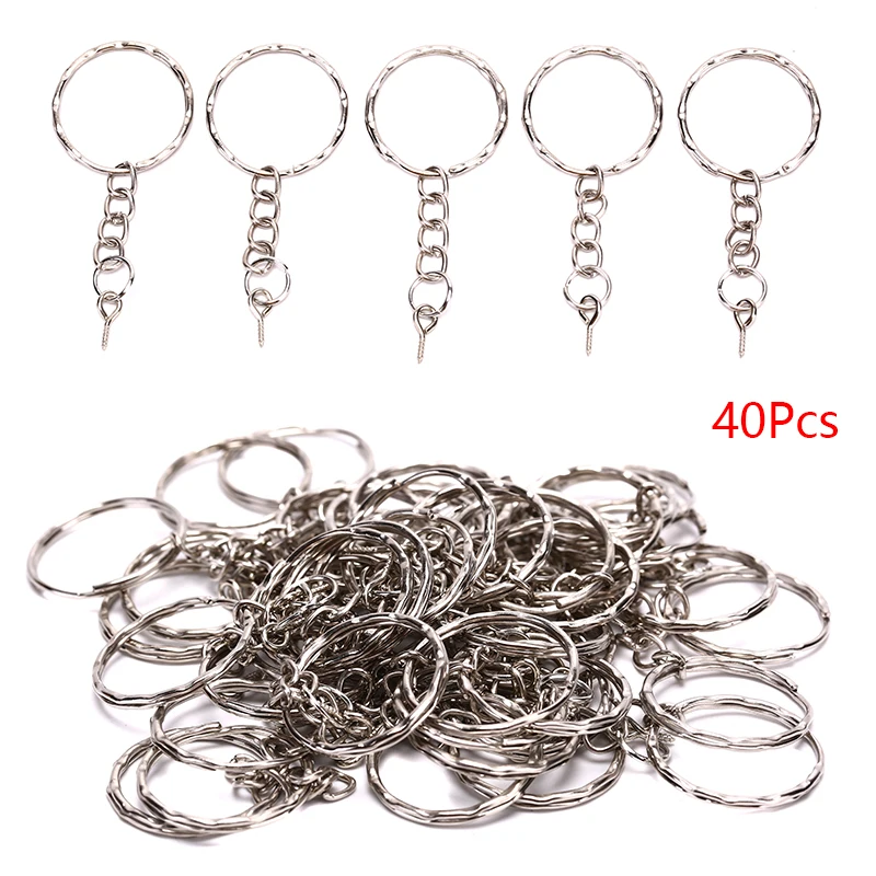 40Pcs Polished Key ring Screw Eye Short Chain Split Ring Connector DIY Jewelry