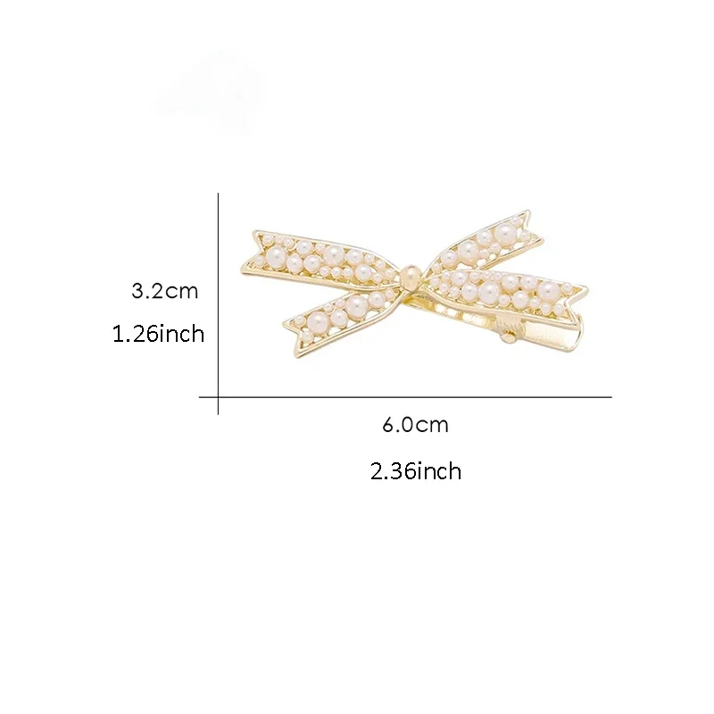 한국 스타일 우아한 Peals 할로우 보우 머리핀 새로운 사이드 클립 앞머리 클립 금속 Duckbill 클립 여성 패션 헤어 액세서리