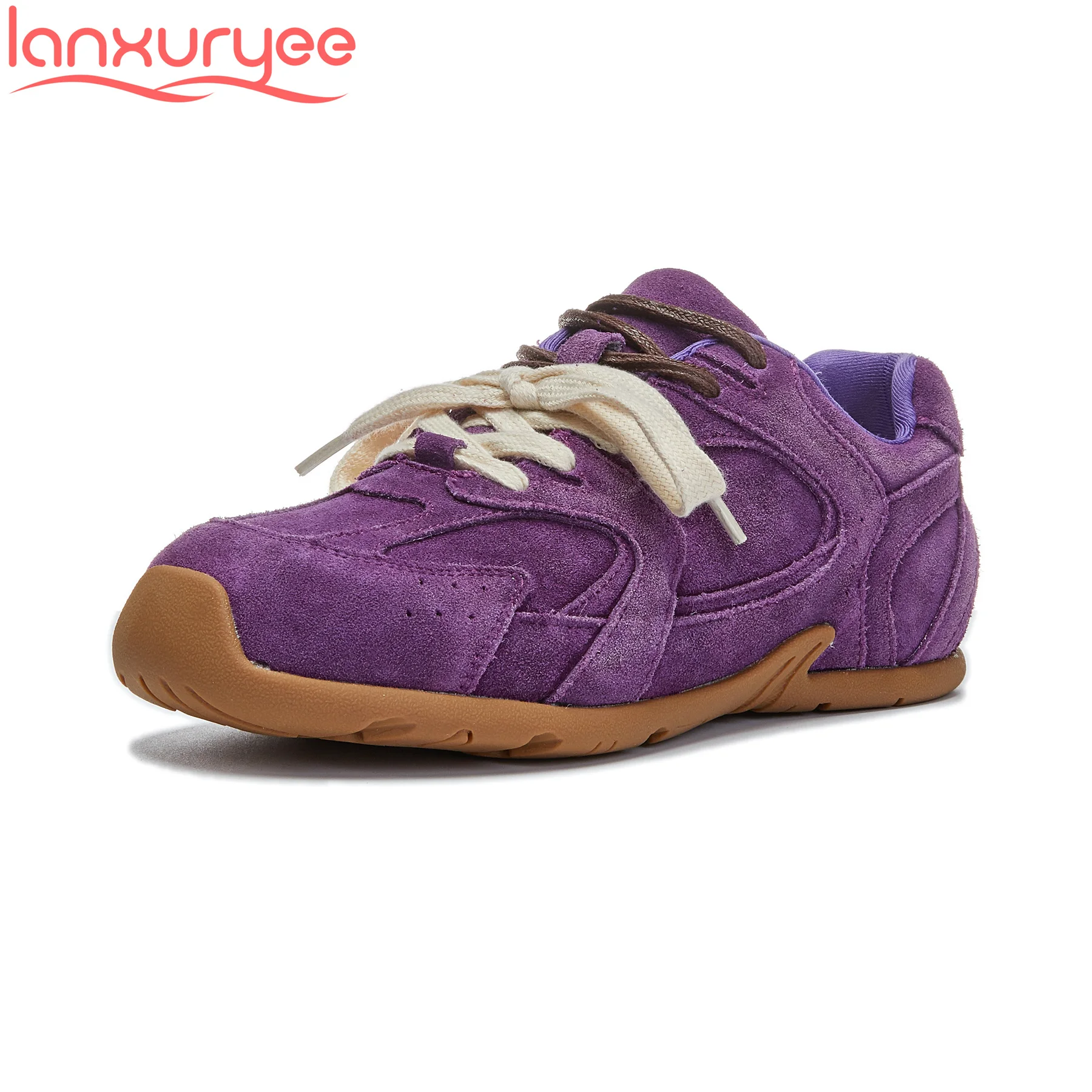 Lanxuryee 2024 Fashion Cow Suede Spring Lace Up Casual Platform Women Vulcanized Shoes Brand Elegant Solid Gift Comfort Sneakers