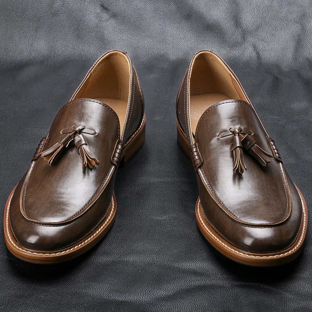 Man Casual Business Leather Shoes Mens Slip-on Comfortable Tassels Loafers For Men Outdoor Driving Flats