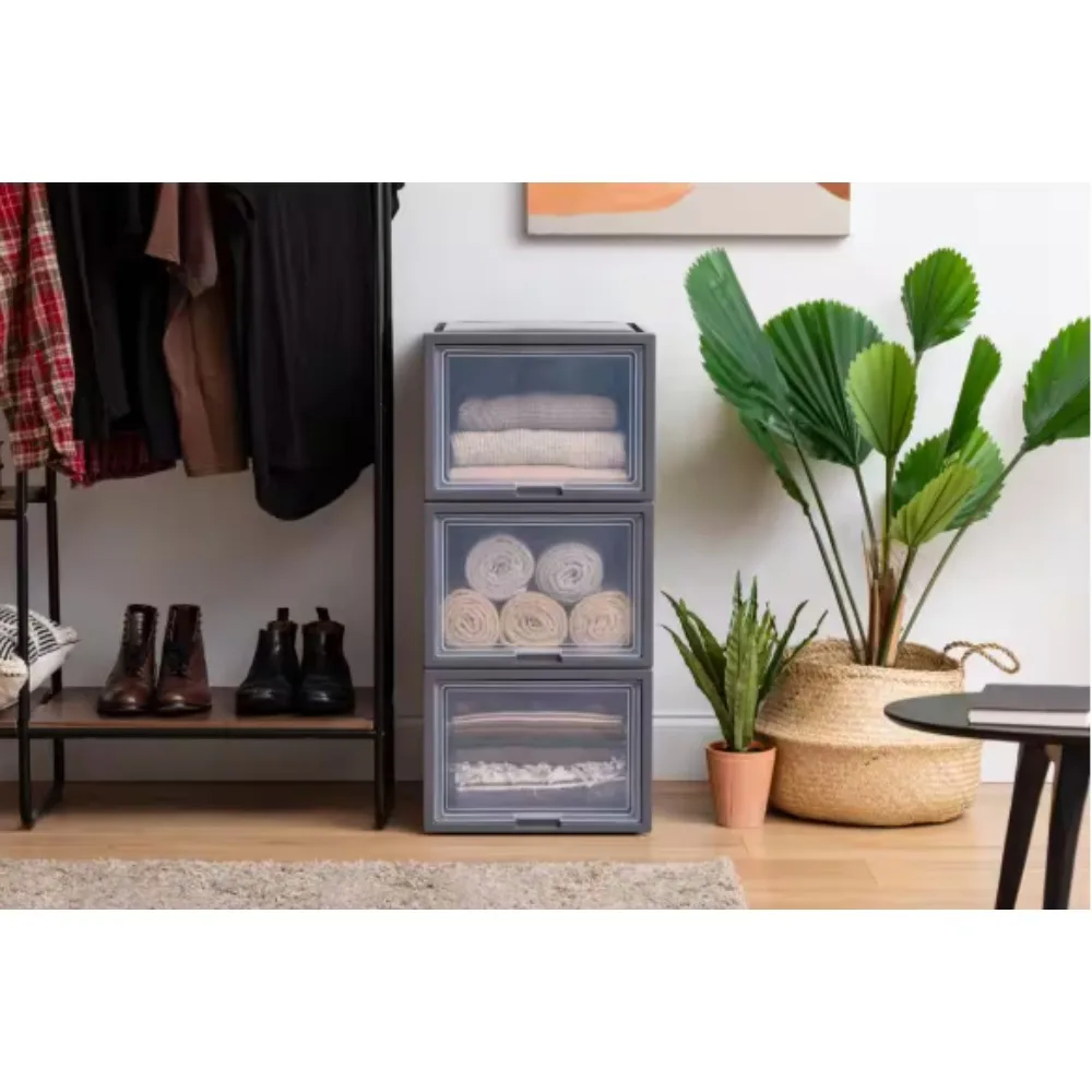 

1 Drawer Stackable Deep Box Drawer in Gray 15.63 in. W x 11.65 in. H， 3-Pack