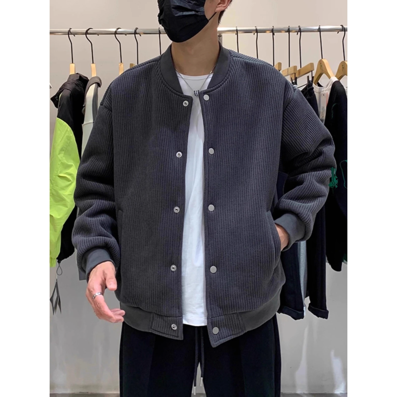 

Extra Large 300 Pou Japanese Sle Retro Corduroy Baseball Collar Knitted Loose Men's Autumn Winter Pilot Jaet