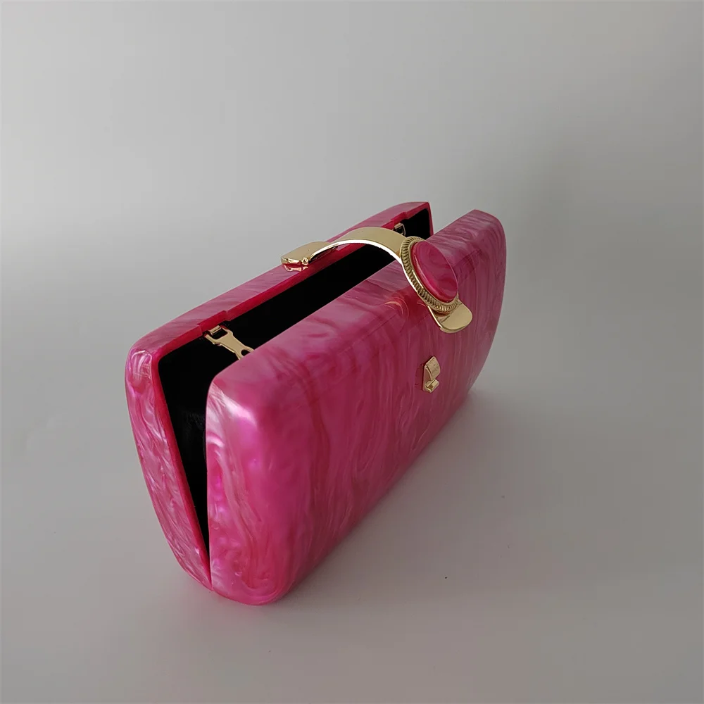 Brand Pearl Fuchsia Bolso Mujer Mini Acrylic Box Evening Bags Women Purse Wedding Cocktail Party Prom Wallet Lady Gift Handbags