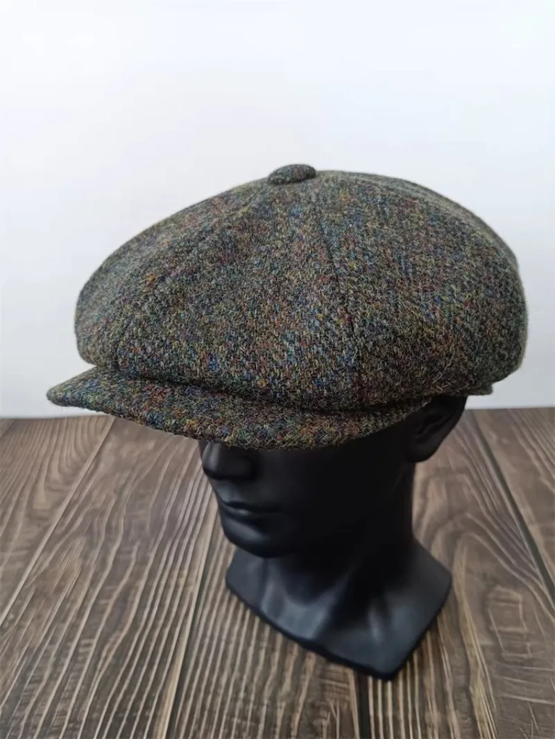 8 Panel Newsboy Hats for Men Cap Cabbie Irish Adjustable Wool Blend Tweed Retro