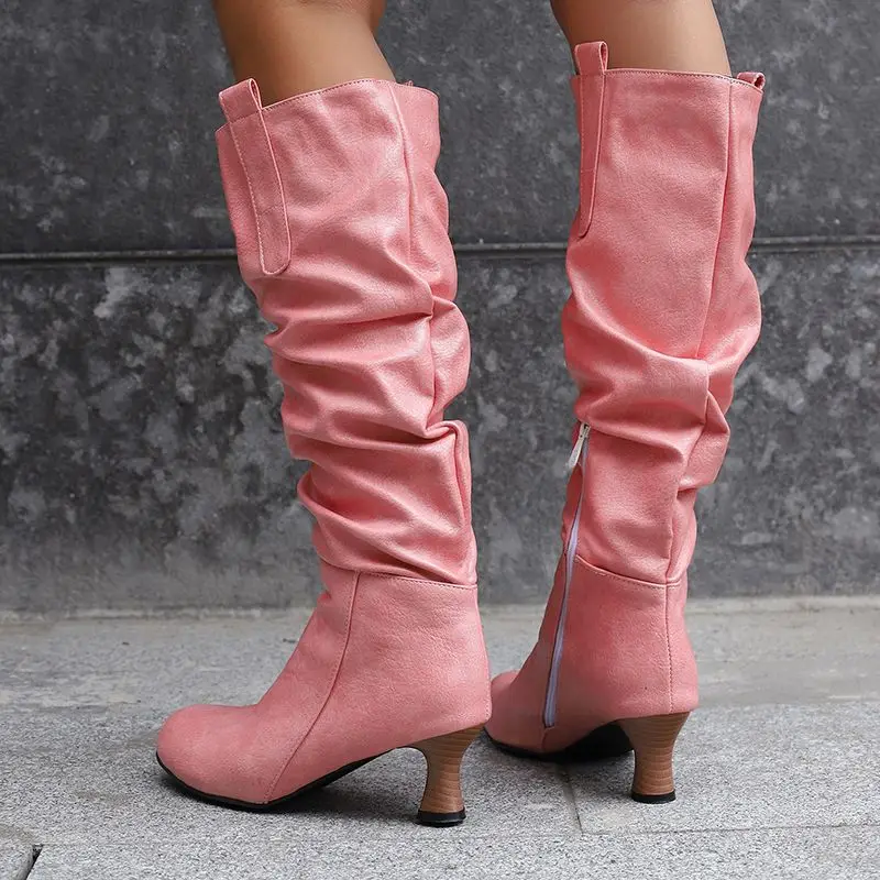 ORCHA LISAFancy سيدة حذاء برقبة للركبة جولة تو كعب صغير 5.5 سنتيمتر البريدي تمديد حجم 47 48 49 50 أحذية تاريخ الرجعية عادية