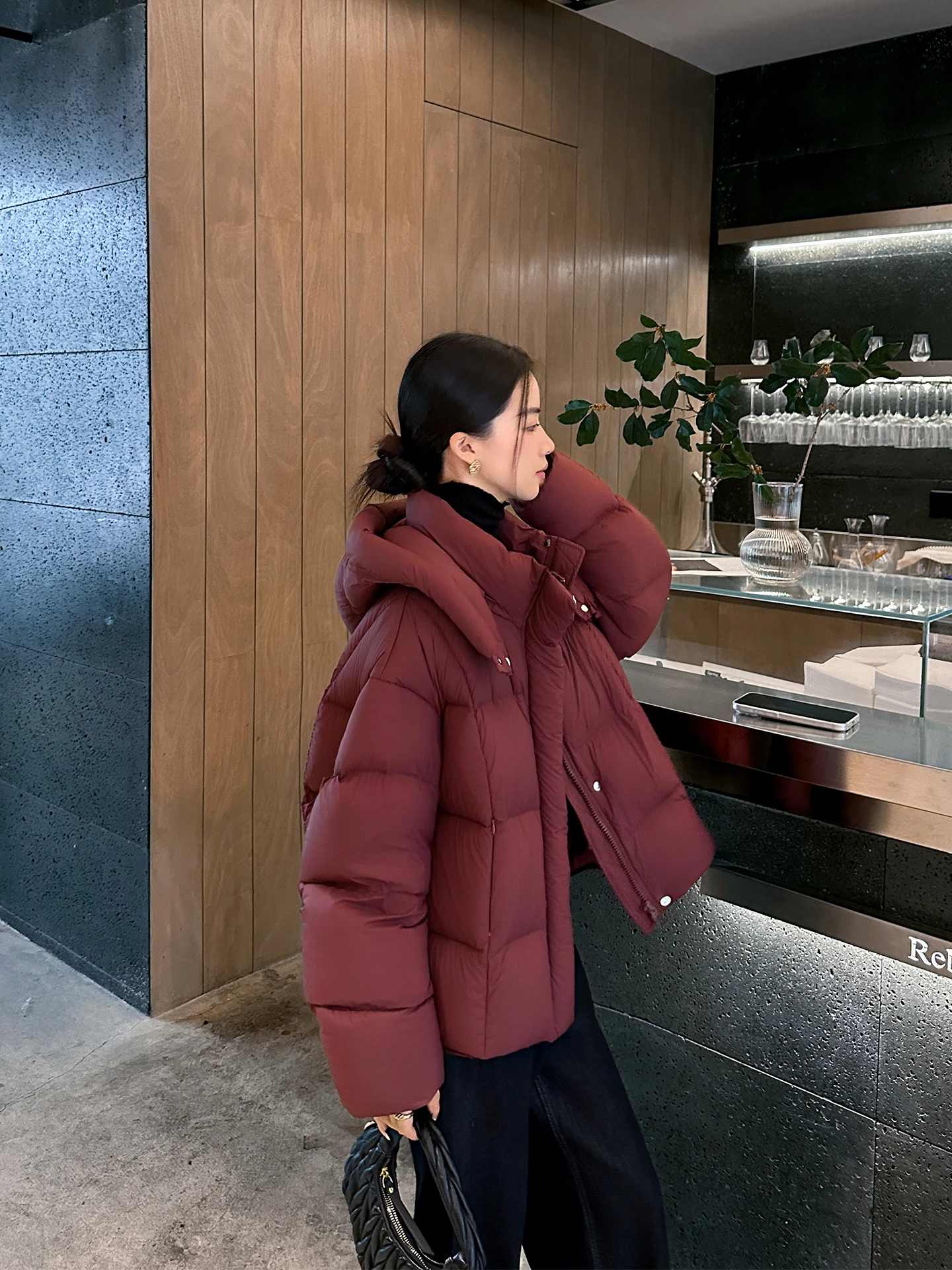 

Binguo 90 White Goose down Puffer Jaet Women's Winter New Sle Bread Coat Hooded Classy Long Sve Commute Friendly