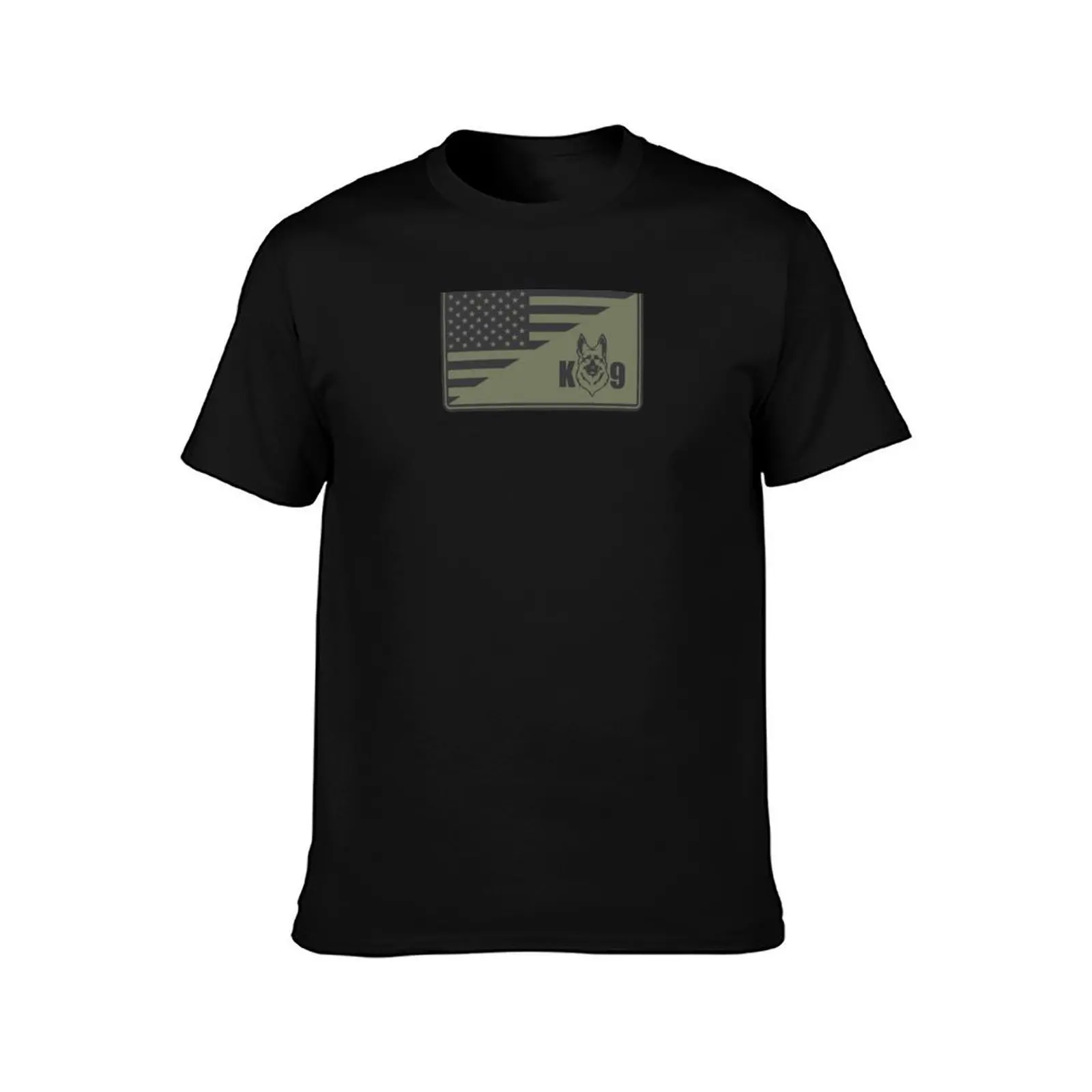 K9 US Flag Subdued Patch T-Shirt Basic Solid Color Short Sleeve T-Shirt