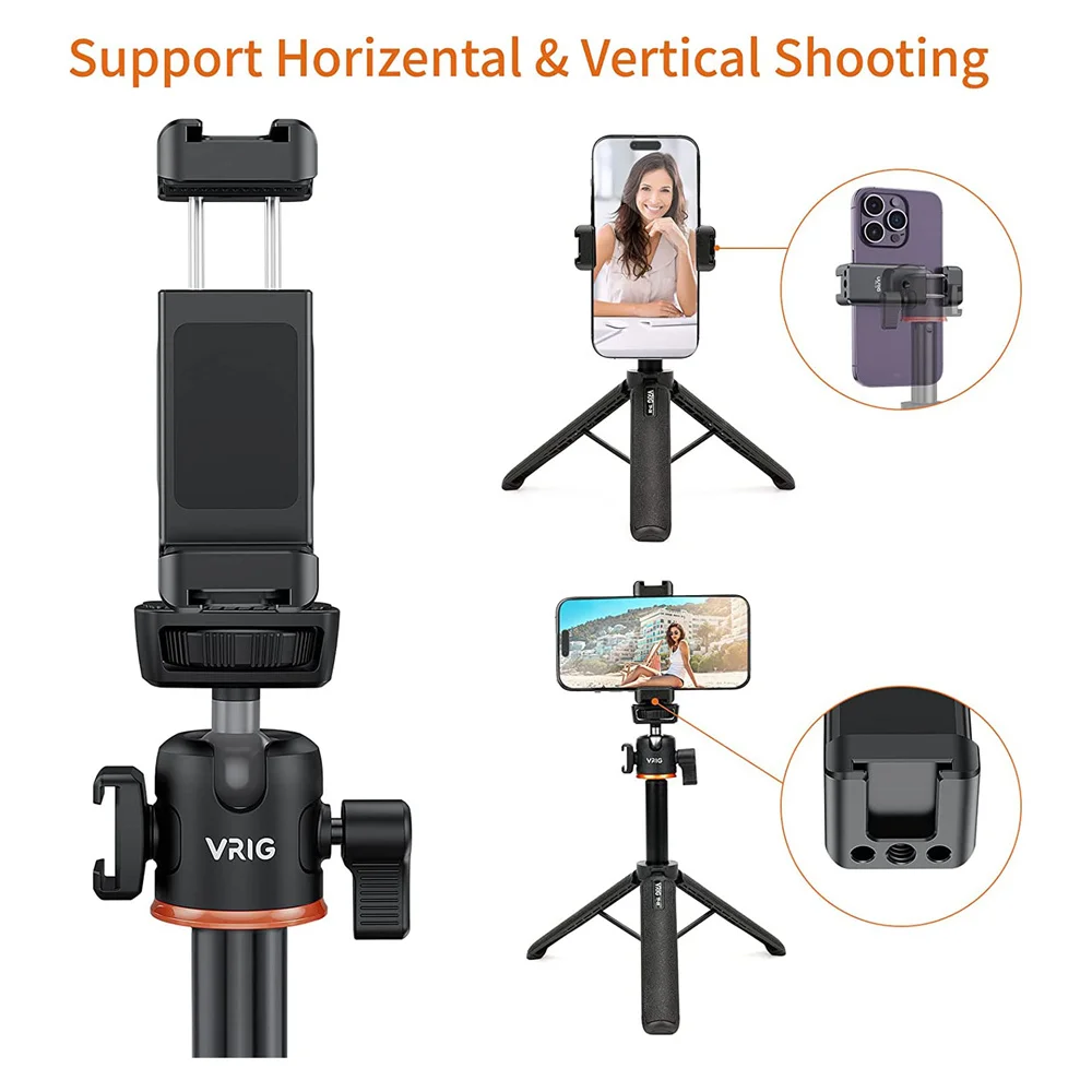 UURIG New Metal Phone Clip Bracket Holder Mount Tripod Monopod Stand Adapter for Iphone Samsung Xiaomi Smartphone with Cold shoe