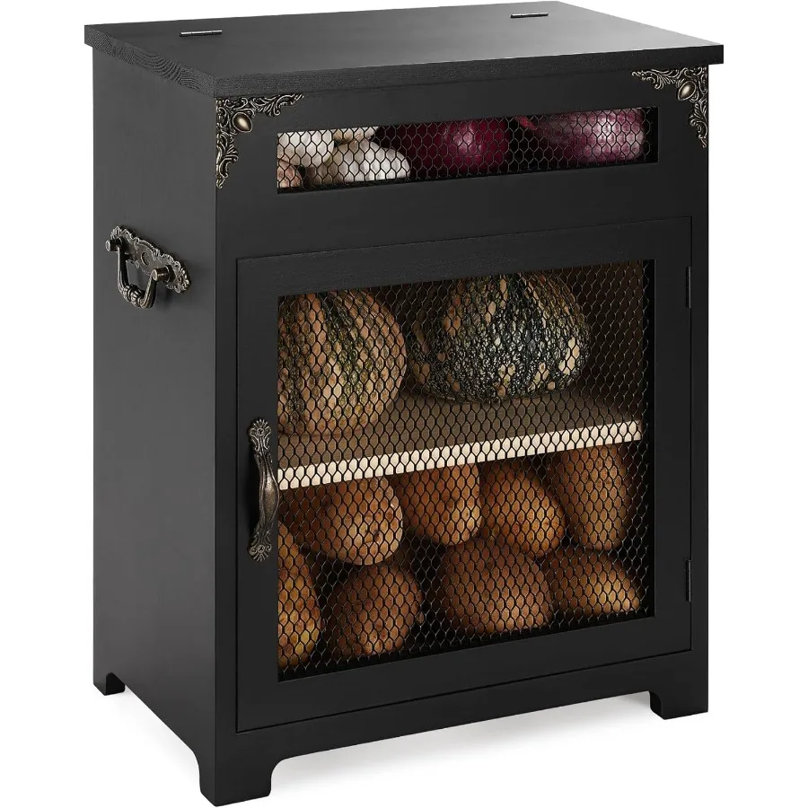 

Wooden Potato Onion Storage Bin Kitchen Countertop Vegetable Storage Box 12.2 W x 6.5 D x 16 H Black