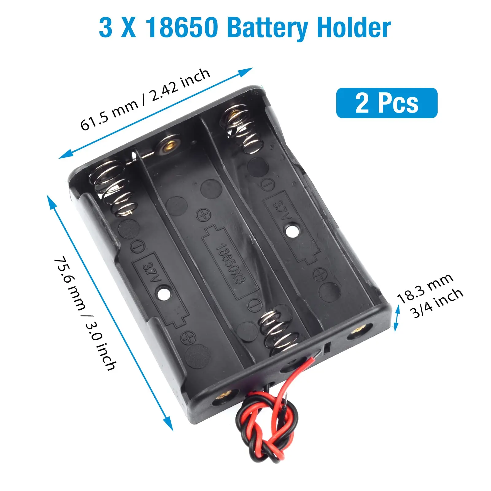 18650 Battery Holder Bundle with Wire DIY 18650 Battery Box 1/2/3/4 Cell Plastic Container with Connect Black Red Wires