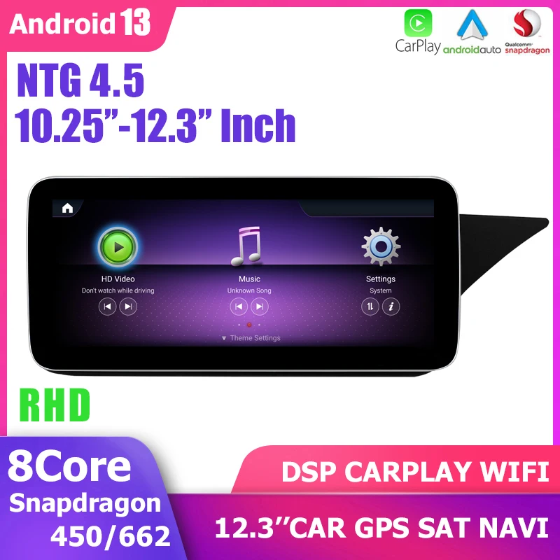 

RHD 12.3"/10.25“ Android 13 Carplay GPS Player DSP For Mercedes Benz E-Class W212 S212 2013 2014 Snapdragon BT WIFI 4G