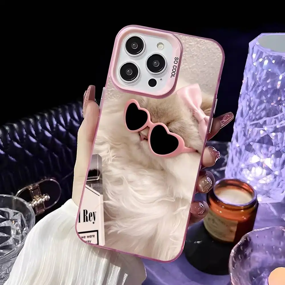 Etui na telefon Chill Cat Selfie do iPhone'a 16,15,14,13,12,11,Mini,Pro,MAX Różowe Matowe Odporne na Wstrząsy