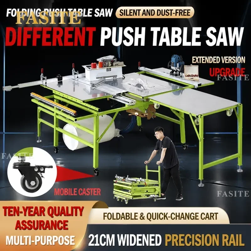 For Woodworking Folding Push Table Saw Multi-functional All-in-one Precision Track Saw Dust-free Compact Design for Home