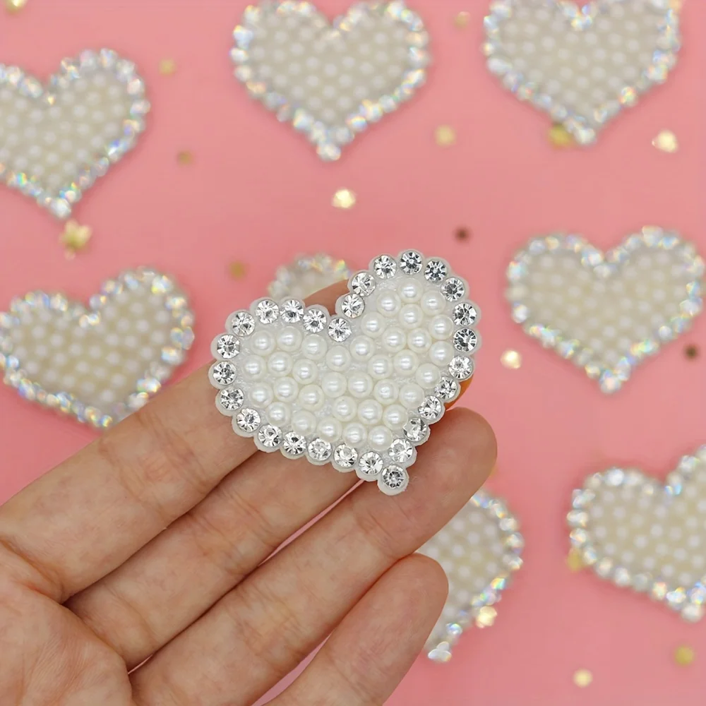 12Pcs 42MM Star Heart 3D Pearl  Rhinestone Applique for DIY Clothes Crafts Decor Patches Headwear Hair Bow Accessories