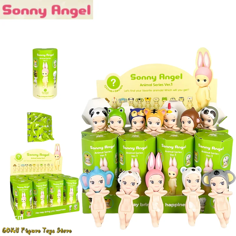 12pcs Sonny Angel Blind Box Animal Series Ver.1 Doll Ornament Animal Hat Design Holding Face Doll Copy Version Toy Birthday Gift