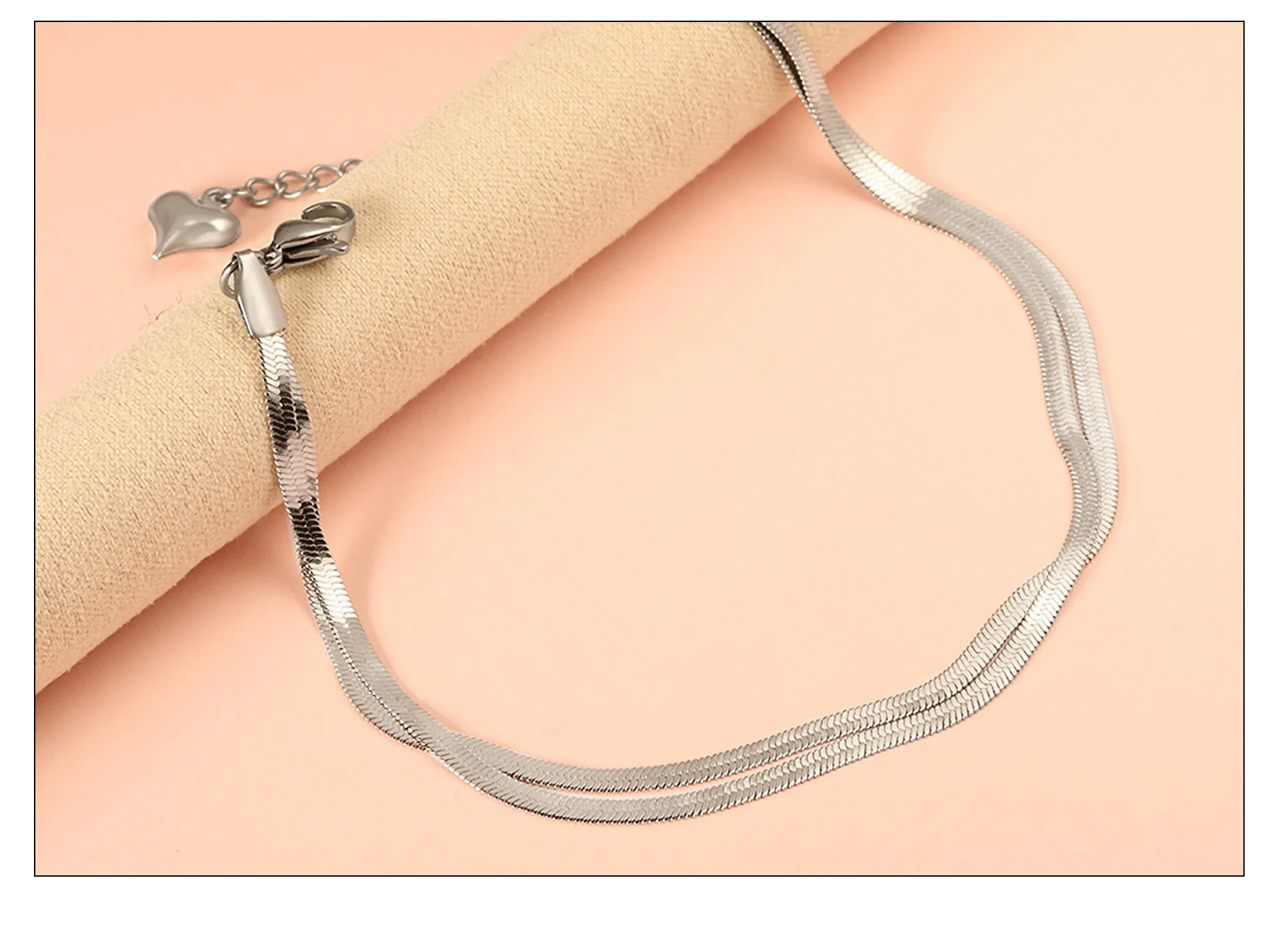 Mit Geschenkbox Doppellagiges Schlangen-Fischgrät-Ketten-Fußkettchen für Frauen Edelstahl Gold Silber Farbe Minimalistischer Fußschmuck – Detail 9