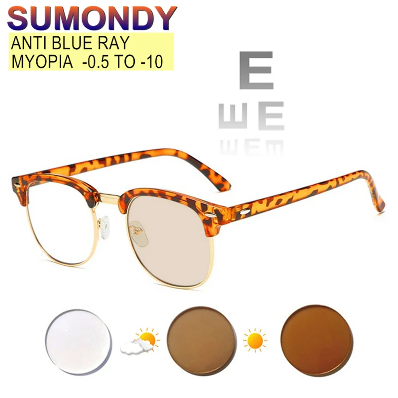 Leopard Frame Prescription Glasses For Myopia -0.5 to -10 Men Women Photochromic Or Anti Blue Ray Shortsighted Eyeglasses UF28