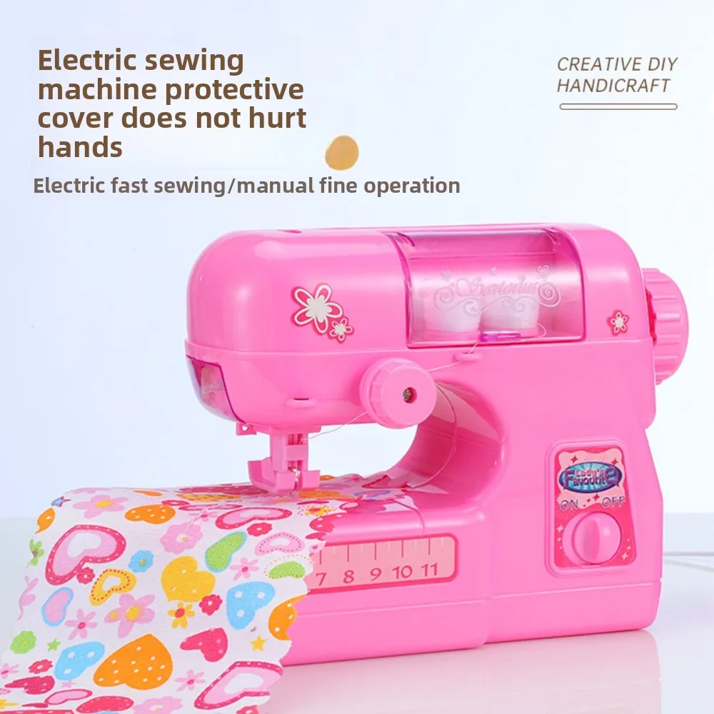 Simulated Children Sewing Machine Making Clothes Portable Sewing Machine Toys Pink with Light Electric Kids Sewing Toy