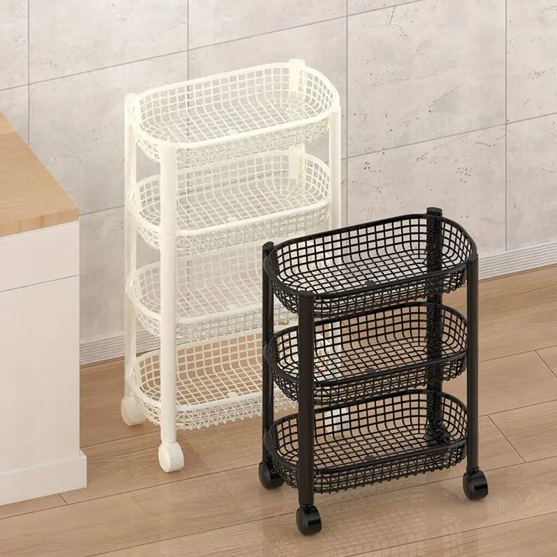 3/4 Tier Plastic Kitchen Trolley Removable Rolling Storage Cart With Wheels Black White Bathroom Bedroom Organizer Rack
