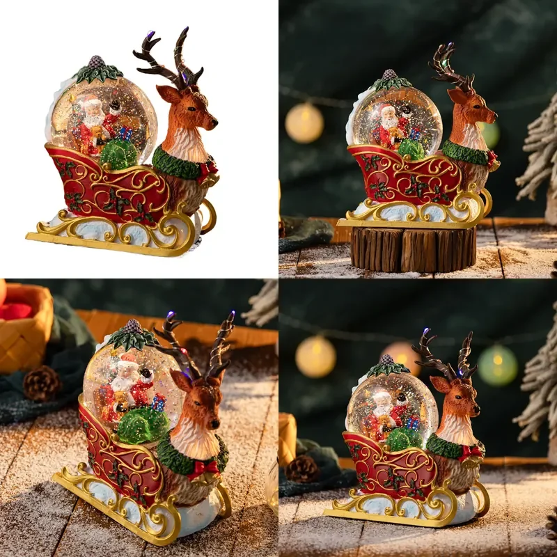for Christmas Sleigh Deer Head Snow Old Man Music Box Crystal Ball Birthday Gift Children Ornament Decoration