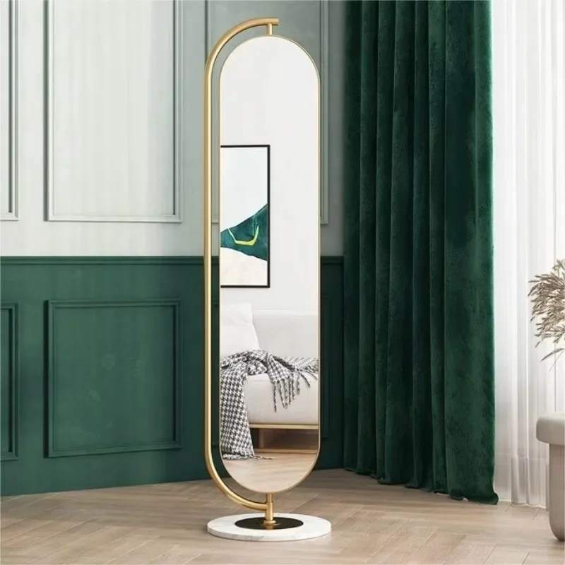 Stylish 360-degree rotatable, full-length vanity floor mirror with stable home decor, marble base