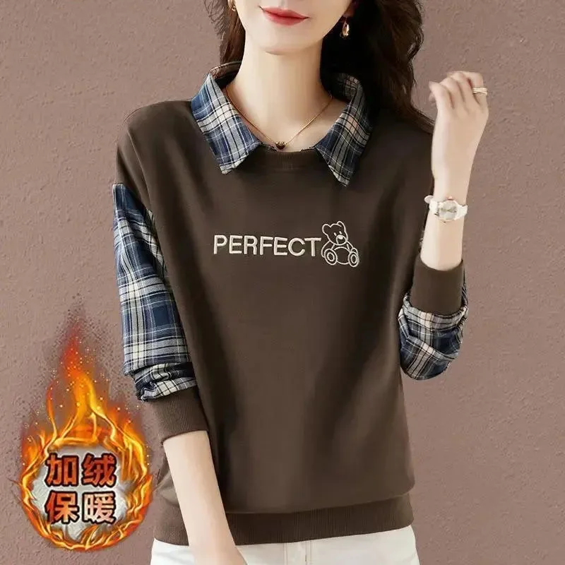 ฤดูใบไม้ผลิฤดูใบไม้ร่วงผู้หญิงขนาดใหญ่ 4XL เสื้อกันหนาวหญิง Patchwork ลายสก๊อตเสื้อกีฬาสุภาพสตรีเกาหลีแขนยาว Hoodies Jacket