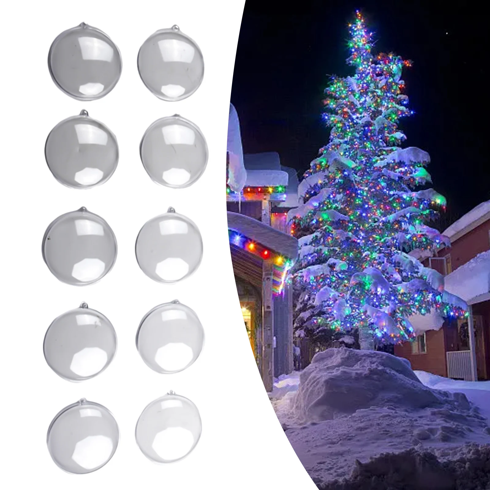 7-11cm 10pcs Plastic Clear Fillable Flat Ball Home Decor Wedding Candy Christmas Gifts Box Big Christmas Tree Hanging Ornament