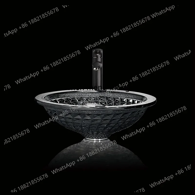 

D182Light luxury crystal glass table hotel home improvement bathroom table basin art carving design round wash