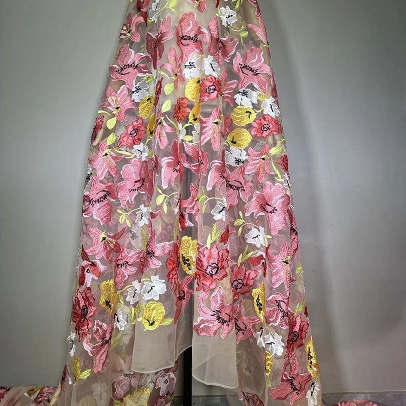 

Элегантная цветочная вышивка, многоцветная сетчатая вышивка, кружевная ткань, сделай сам, сценическое платье, Cheongsam, фон, декоративная ткань