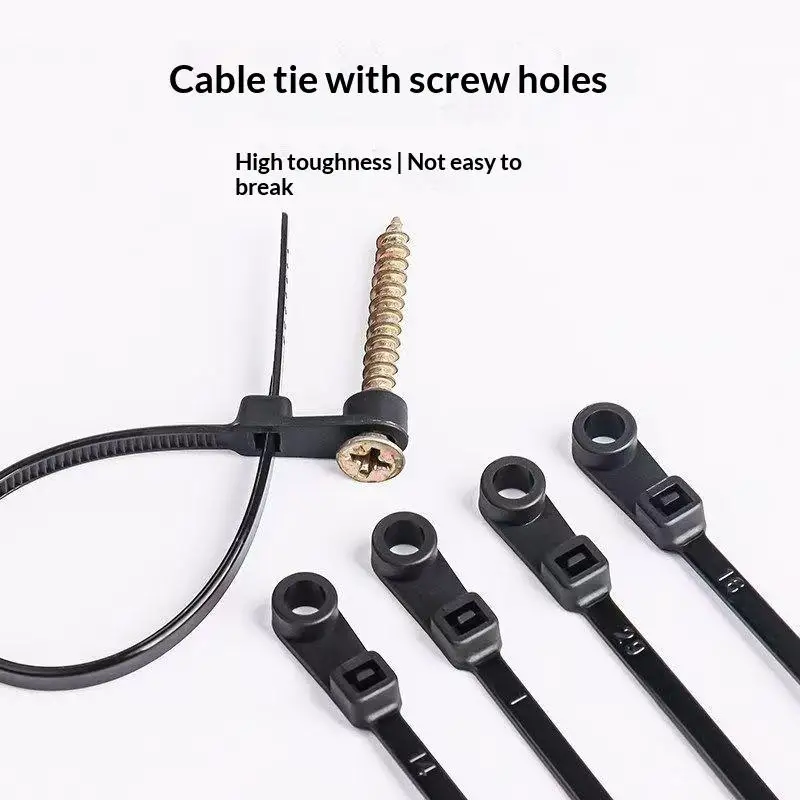 100/200PCS Screw Hole Reusable Fixed Nylon Self-locking Cord Ties Straps Fastening Loop Office OrganizerBH-ELEVEN