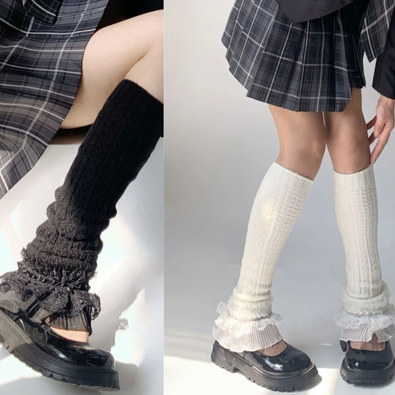 

Lolitas Knitted Stacked Leg Warmer Japanese Long Leg Socks for Women Gothic Harajuku Leg Cover Middle Tube Socks