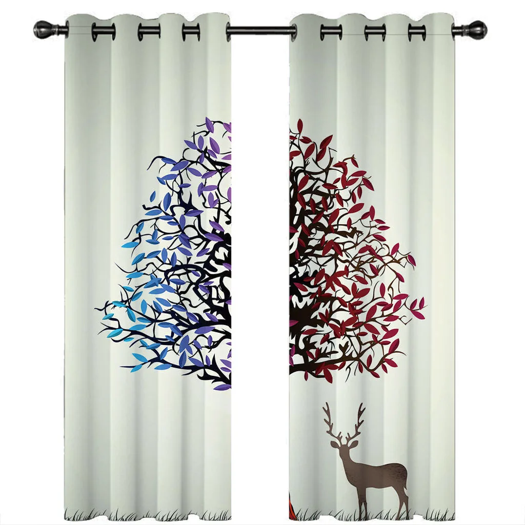 

Customized Living Room Curtain 3D Abstract Tree Animals Elk 2 Pieces Shading Window Curtains For Bedroom Decoration Hook