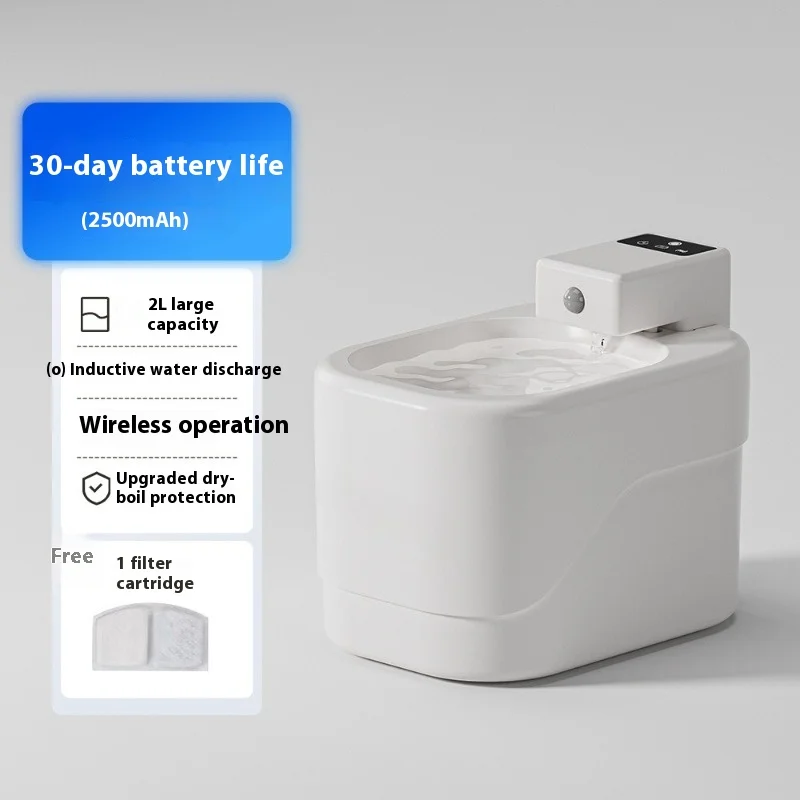 

Беспроводной умный кошачий фонтан, датчик движения, автоматический циркуляционный фильтр, тихий диспенсер для воды для домашних животных, без зарядки, 2,5 л, непрерывный поток