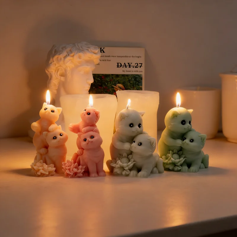 

Новая силиконовая форма для свечей «Кошки-обнимашки»: котенок с узором лотоса, для ароматических гипсовых изделий, смолы, глины, поделок своими руками, подарки для малышей