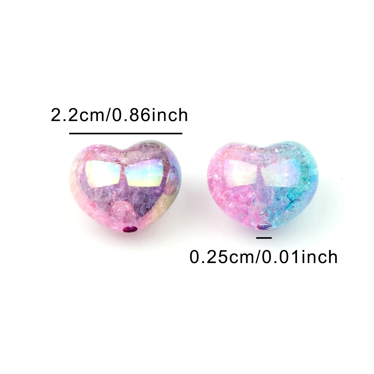 2.2mm Gradient Multicolor Big Heart Vertical Hole Resin ABS Loose Beads for Jewelry Making and Decoration DIY Accessories