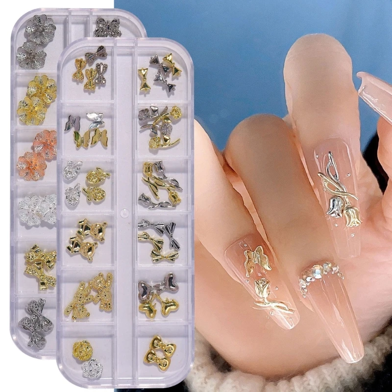 E1YE mariposa flor uñas 3D uñas DIY uñas tachuelas joyería manicura