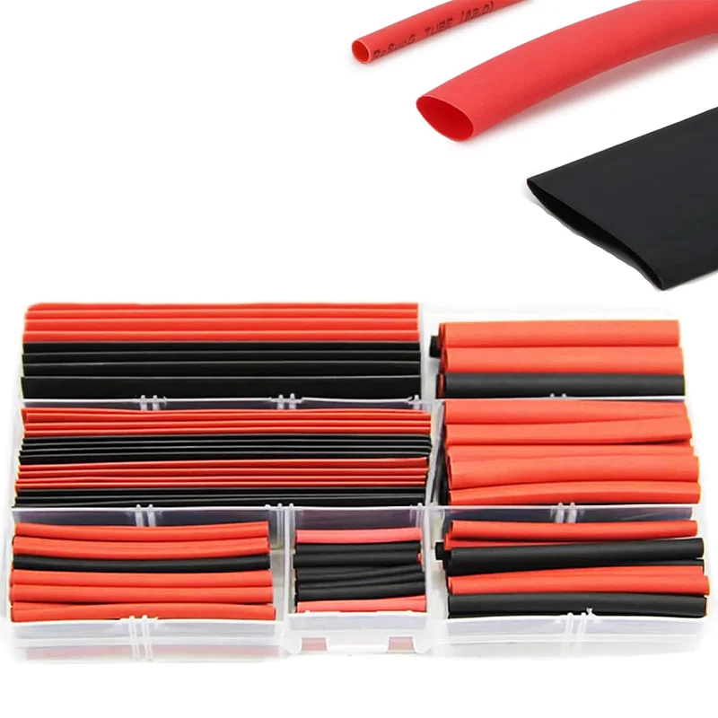 150 PCS  Heat Shrink Tubing Kit  Black And Red 2:1 Assortment Heat Shrink Tubing Tube Car Cable Sleeving Wrap Wire Kit