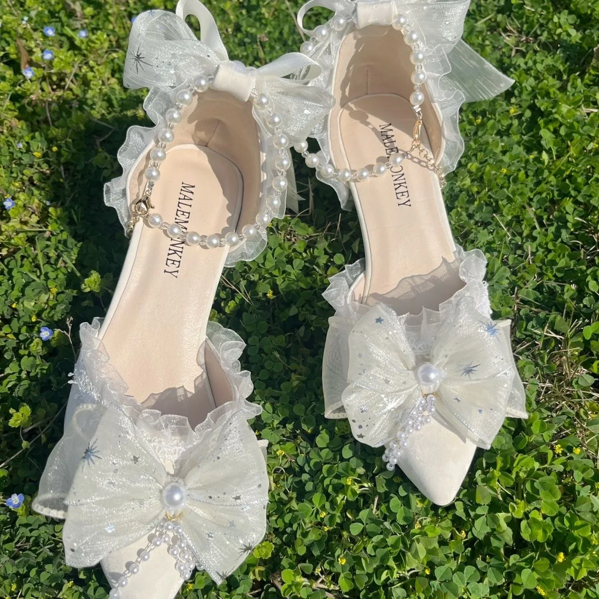 Eleganti scarpe da festa per le donne scarpe firmate di lusso sandali da donna scarpe da sposa tacco lolita con scarpe da donna a punta bianche