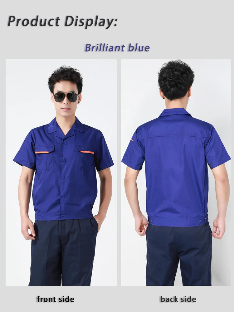

Unisex Spring Summer Work Uniform Moisture Wicking Short Sleeve Coveralls Set with Abrasion Resistance for Factory Workshop